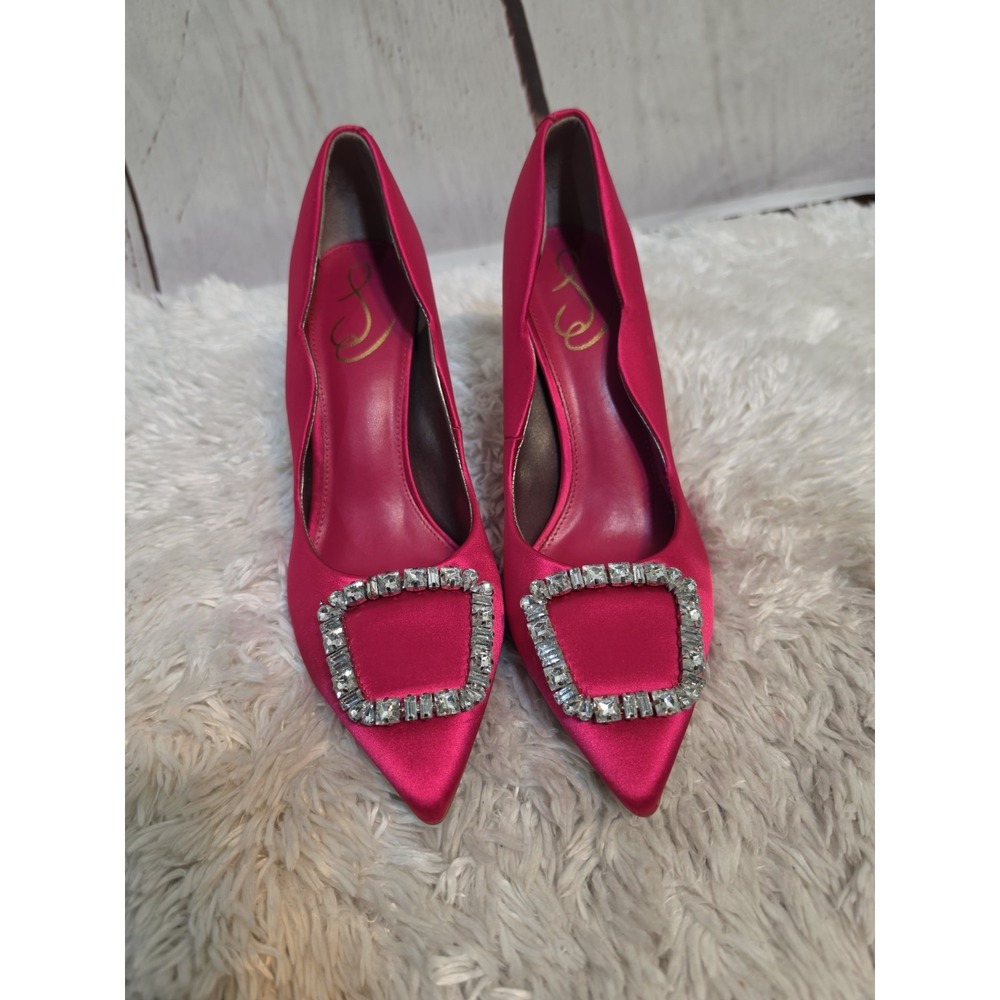 Sam Edelman Pink Satin Crystal Buckle Pointed Toe Stiletto Pumps Heels Womens 9